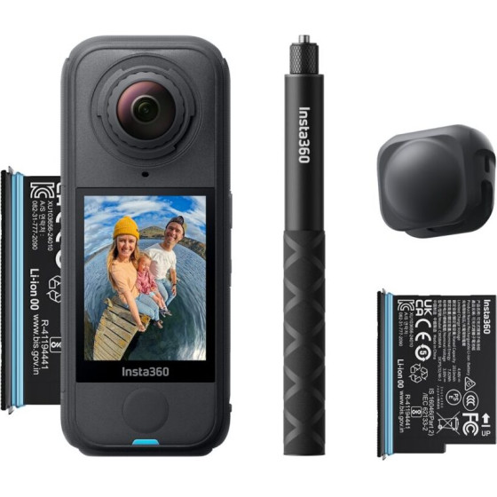 Insta360 X4 Air Starter Bundle - Lightweight 8K 360 Ai Actioncam Selfie stick, 2x battery, Lens Cap - (CINSAAFA/SE03)