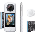 Insta360 X4 Air Starter Bundle White - Lightweight 8K 360 Ai Act Cam Selfie stick,2xbattery,Lens Cap - (CINSAAFA/SE17)