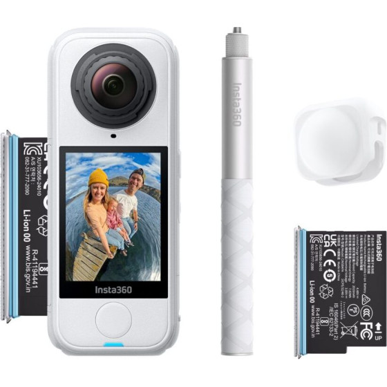Insta360 X4 Air Starter Bundle White - Lightweight 8K 360 Ai Act Cam Selfie stick,2xbattery,Lens Cap - (CINSAAFA/SE17)