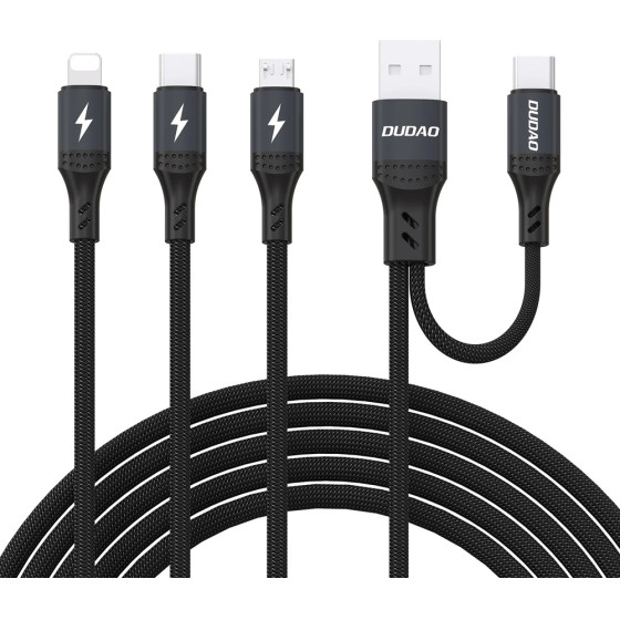 Dudao L3W USB-A/USB-C To Lightning/USB-C/Microusb 66W Cable - Black - (L3W black)
