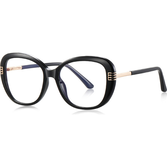 Techsuit - Anti-Blue Light Glasses Reflex Pc (2265) - For Women, Butterfly, TR90&Metal Frame, Ac Lens - Black/Gold