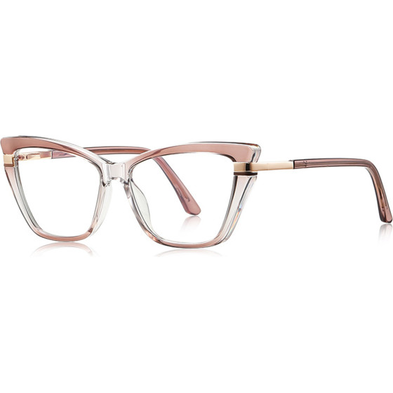 Techsuit - Anti-Blue Light Glasses Reflex Pc (2271) - For Women, Rectangle, TR90&Metal Frame, Ac Lens - Transparent/Brown
