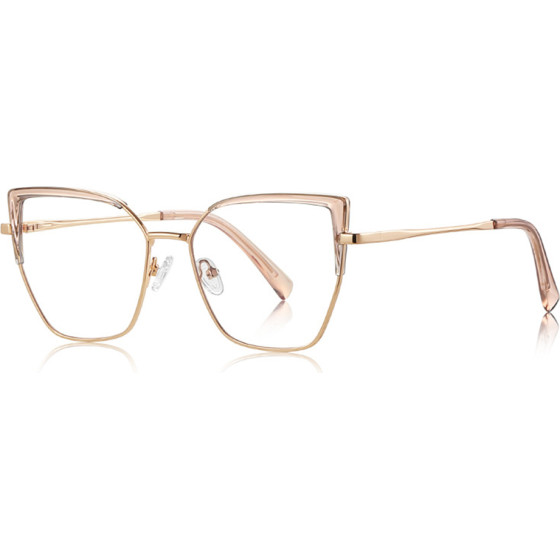 Techsuit - Anti-Blue Light Glasses Reflex Pc (3156) - For Women, Cat Eye, Metal Frame, Ac Lens - Gold/Pink