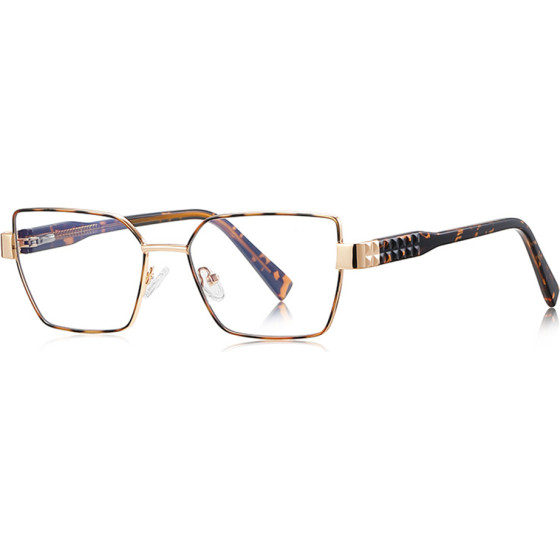 Techsuit - Anti-Blue Light Glasses Reflex Pc (3169) - For Women, Hexagonal, Metal Frame, Ac Lens - Brown/Leopard