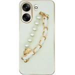 Vivid Silicone Case Pearl Chain Holder Redmi 13C White/Gold - (CS-FSHN HLD-2403009)