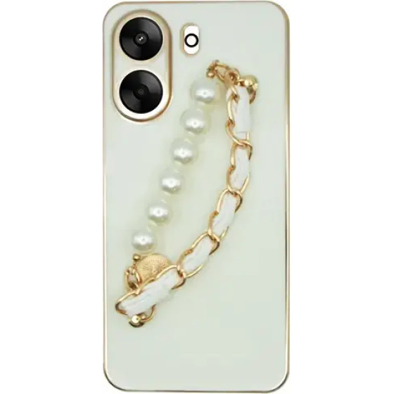 Vivid Silicone Case Pearl Chain Holder Redmi 13C White/Gold - (CS-FSHN HLD-2403009)