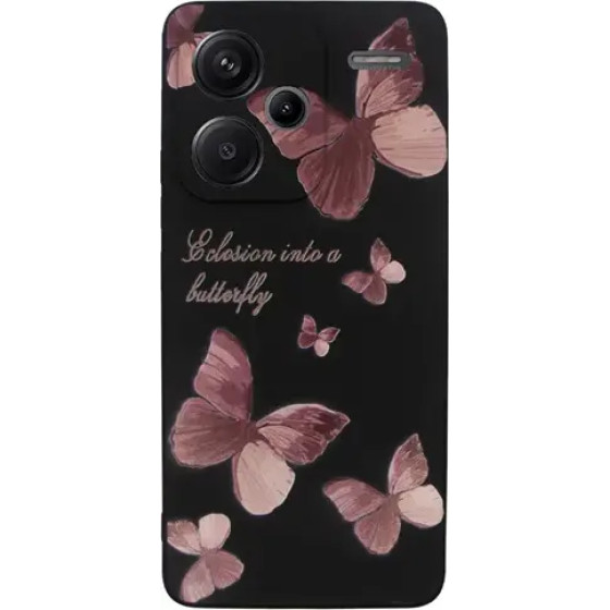 Vivid Silicone Case Redmi Note 13 Pro+ 5G Butterfly Black/Pink - (CS-BTF-2403004)