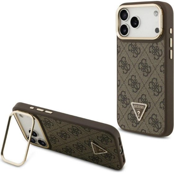 Guess Case 4G Pu Triangle Logo & Stand Camera Magsafe For Iphone 17 Pro Max Brown - (GUHMP17XPCS4GPTW)