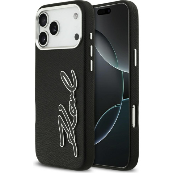 Karl Lagerfeld Fw Grained Signature Logo Case For Iphone 17 Pro Max Black - (KLHCP17XPGFKSRSK)