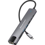 Powertech Docking Station 8 �����, USB-C �������, 100W PD, 1000Mbps, ���� - (PT-1537)