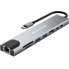 Powertech Docking Station 8 �����, USB-C �������, 87W PD, 100Mbps, ���� - (PT-1536)