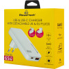 Powertech ��������� ������ EU/UK/Cn �����, USB/USB-C, 65W, GaN, ������ - (PT-1532)