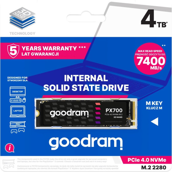 GoodRAM PX700 Ssd Internal Solid State Drive M.2 4.1 Tb Pci Express 4.0 Nvme 3D Nand - (SSDPR-PX700-04T-80)