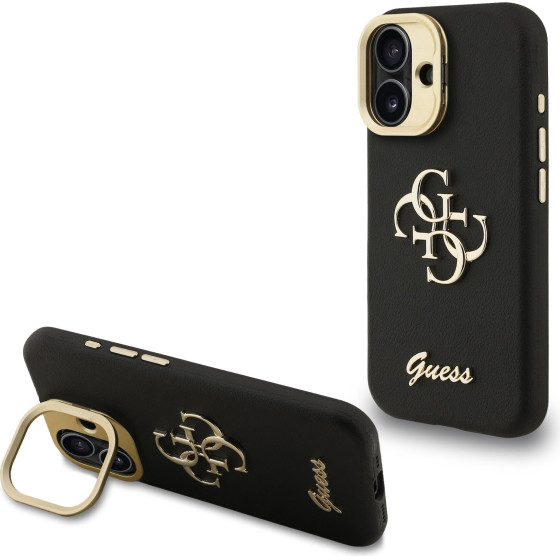 Guess Pu Grained 4G Logo Stand Camera Frame Case For Iphone 16 Black - (GUHCP16SPCS4GSK)