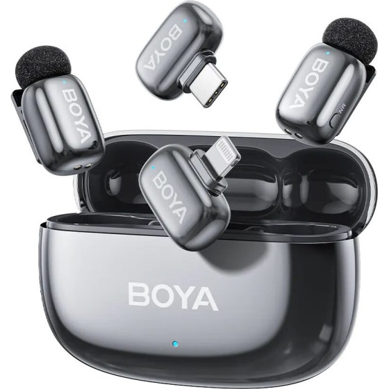 BOYA Mini 2 Lightning & Type-C -Space Grey, 2,4GHz 2mIc Wireless AI-Anc Mic w. Charging Box - (BOYA Mini 2-01- Gray)