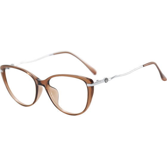 Techsuit - Anti-Blue Light Glasses Reflex Pc (86162) - For Women, Round, TR90&Metal Frame, Ac Lens - Silver/Brown