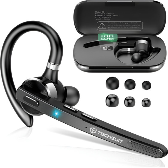 Techsuit - Premium Bluetooth Headset Talkzen (G9) - HandsFree, BT5.1, Dual Noise Cancelling Microphone, 500mAh, 72hRs - Black