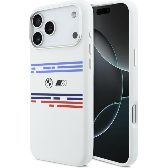 BMW M Silicon Horizontal Line Magsafe Case For Iphone 17 Pro Max White - (BMHMP17X25SHOTSH)