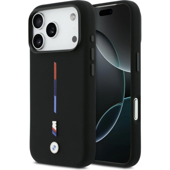 BMW M Silicon Tricolor Line Magsafe Case For Iphone 17 Pro Black - (BMHMP17L25SITMIK)