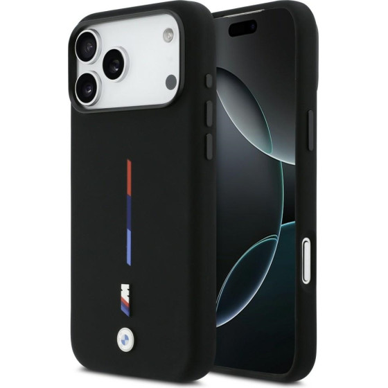 BMW M Silicon Tricolor Line Magsafe Case For Iphone 17 Pro Max Black - (BMHMP17X25SITMIK)