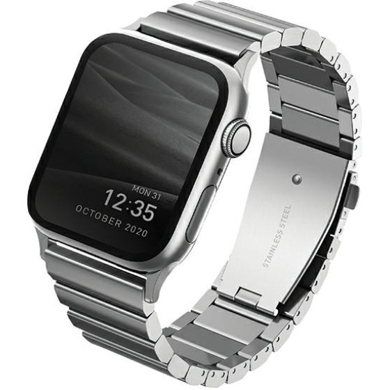 UNIQ Strova Strap Apple Watch 42/44/45mm Series 1/2/3/4/5/6/7/8/9/10 Stainless Steel Sterling Silver - (UNIQ-44MM-STRVSIL)