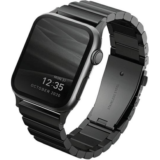 UNIQ Strova Strap Apple Watch 42/44/45mm Series 4/5/6/7/Se Stainless Steel Midnight Black - (UNIQ-44MM-STRVBLK)