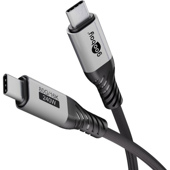 Goobay USB-C Cable, USB4 Version 2.0, 1 m, black;Grey 1 m - (74775)