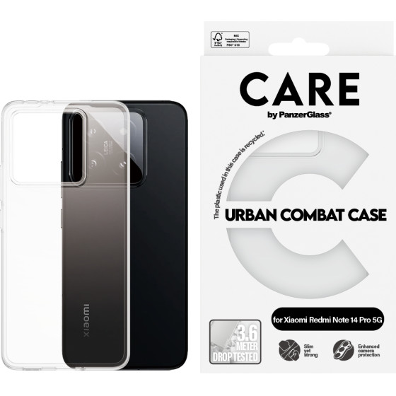 Care By PanzerGlass(R) Flagship Case Transparent Urban Combat w. Clear Frame Xiaomi Redmi Note 14 Pro 5G | 14 Pro+ 5G - (PG-CRRFLTRG59112)
