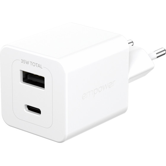 Empower By PanzerGlass(R) Turbo 35W Charger incl. USB-C + USB-A | Eu Plug | Silver White - (PG-EM94326)