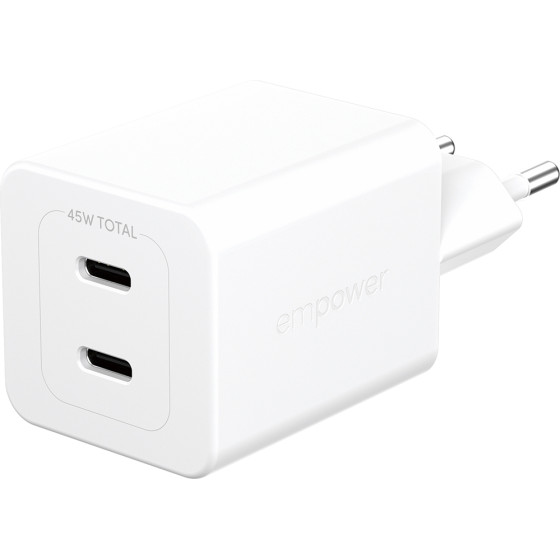 Empower By PanzerGlass(R) Turbo 45W Charger incl. 2 x USB-C | Eu Plug | Silver White - (PG-EM58685)