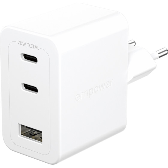 Empower By PanzerGlass(R) Turbo 70W Multiple Charger incl. 2 x USB-C + USB-A | Eu Plug | Silver White - (PG-EM31479)
