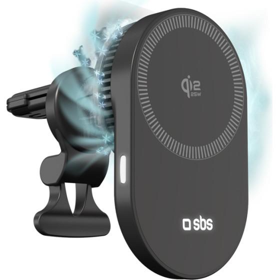 SBS Magnetic Holder With Qi2.2 25W Wireless Charger With Active Cooling - Black - (TESUPPVENTWIRQI225W)