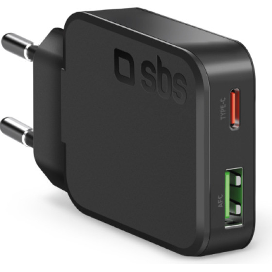 SBS Travel Charger 2 Ports Pd 45W Gan Slim Black - (TETRGANUSBTC45)