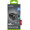 SBS Travel Charger 45W Gan With Intergrated Retractable Cable Black - (TETRRET45WK)