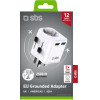 SBS Universal Plug 2xUsb + Shucko EU/UK/US/Aus White - (TEADAPTEUGND)