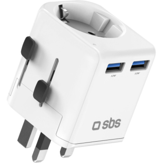 SBS Universal Plug 2xUsb + Shucko EU/UK/US/Aus White - (TEADAPTEUGND)