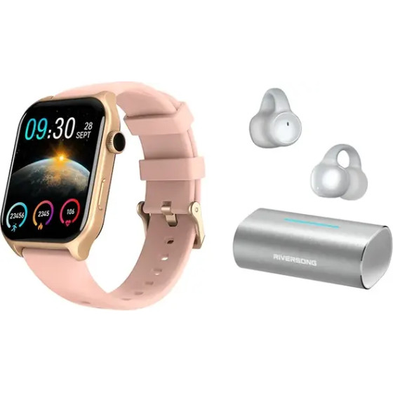 Riversong Smartwatch Motive 9E Rose Gold + Riversong True Wireless Airclip L3 Silver - (SW905RGBNDL)