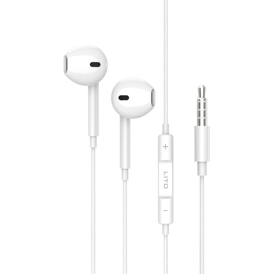 Lito - Wired Earphones - Jack 3.5mm, Stereo, Half In-ear, With Hd Microphone, 1.2m - White - (LF01A)