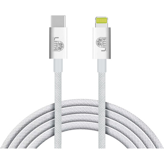 Lime Successories Lime Lightning To USB-C 3.4A ��������-Data Durable Braided 1m LBCL01 30W White BULK