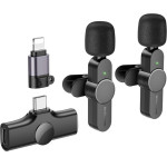 Borofone - (2 pack) Wireless Lavalier Microphones Trophy (BFK12) - 2.4Ghz, Type-C, Lightning, 70mAh - Black