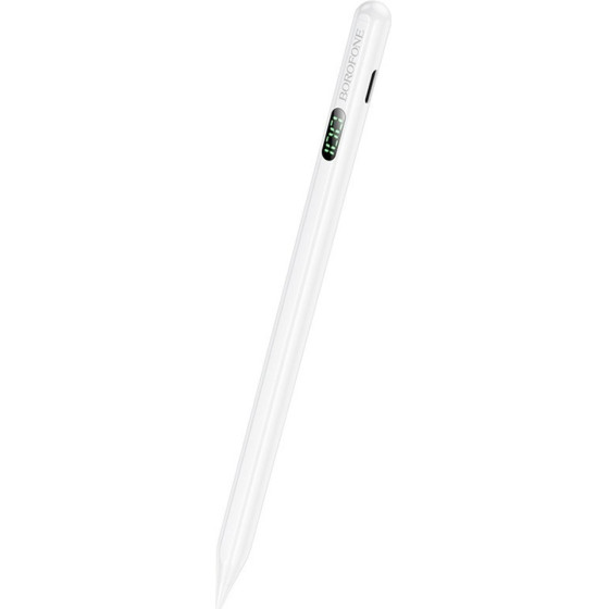 Borofone - Active Capacitive Stylus Pen (BG101) - With Digital Display, For iPad, 130mAh, Type-C, Aluminum Alloy - White
