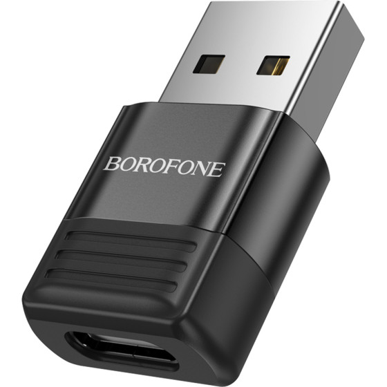 Borofone - Adapter - USB2.0 Male To Type-C Female, Data Transmission, Otg Function, Fast Charge Up To 3A - Black - (BV18)
