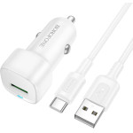 Borofone - Car Charger Cloud (BZ34) - USB-A/C Cable Included, Single Port USB-A, 18W (QC/FCP/AFC), ABS, For Dc 12-24V - White
