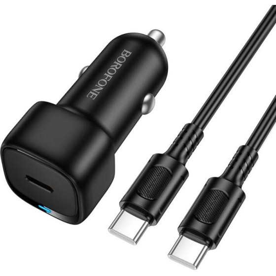 Borofone - Car Charger Cloud (BZ34A) - Type-C Cable Included, Single Port Type-C, PD20W, ABS, For Dc 12-24V - Black