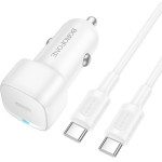 Borofone - Car Charger Cloud (BZ34A) - Type-C Cable Included, Single Port Type-C, PD20W, ABS, For Dc 12-24V - White