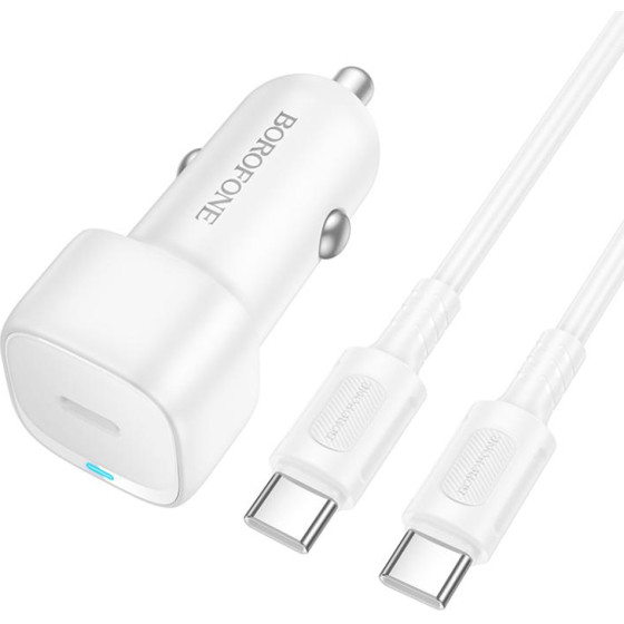 Borofone - Car Charger Cloud (BZ34A) - Type-C Cable Included, Single Port Type-C, PD20W, ABS, For Dc 12-24V - White