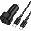 Borofone - Car Charger Cloud (BZ34B) - Type-C Cable Included, Type-C + USB-A, PD20W, QC3.0, Dual Port, 38W, Abs - Black