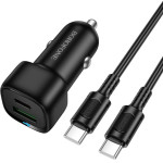 Borofone - Car Charger Cloud (BZ34B) - Type-C Cable Included, Type-C + USB-A, PD20W, QC3.0, Dual Port, 38W, Abs - Black