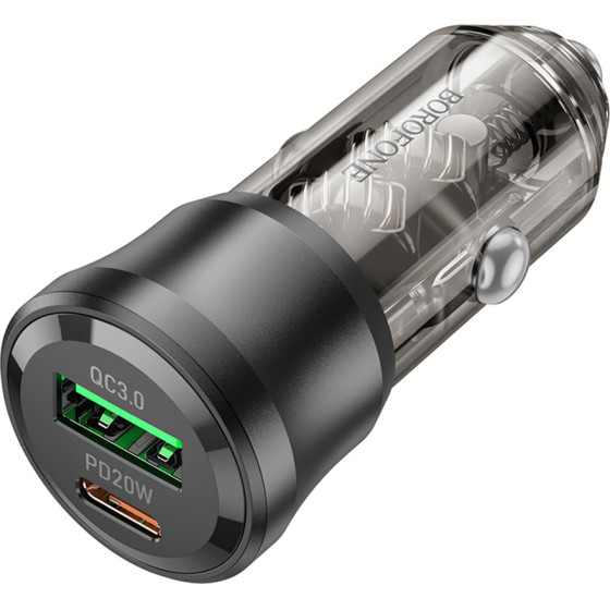 Borofone - Car Charger Journey (BZ25) - USB, Type-C, Fast Charge, Dual Port, PD20W, QC3.0, 38W - Transparent / Black