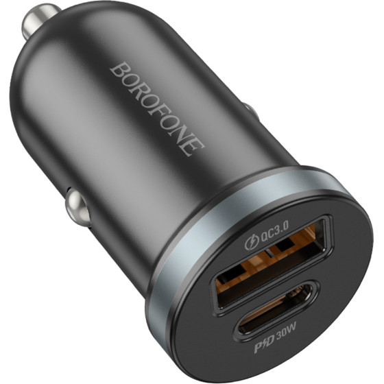Borofone - Car Charger Scenery (BZ22) - USB, Type-C, Fast Charge, Dual Port, PD30W, QC3.0, PC, Aluminum - Black